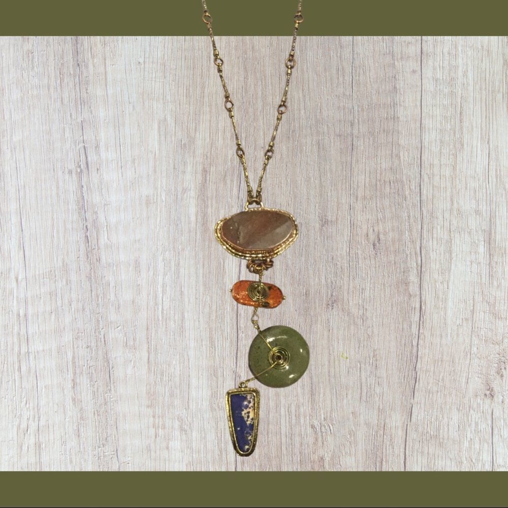 NWT, Treska Assyria Long Boho Necklace w/Agate, Turquoise, Cast Metals & More - Picture 2 of 5